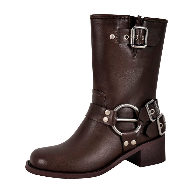 Chunky Heel Buckle Ankle Boots