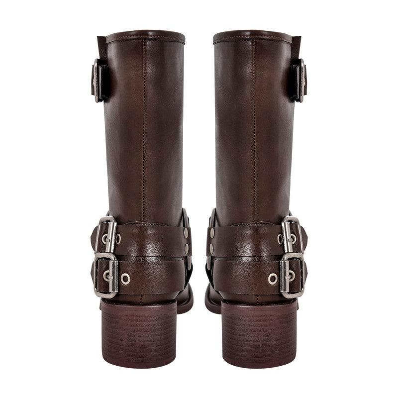 Chunky Heel Buckle Ankle Boots
