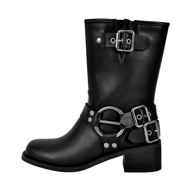 Chunky Heel Buckle Ankle Boots
