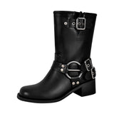 Chunky Heel Buckle Ankle Boots