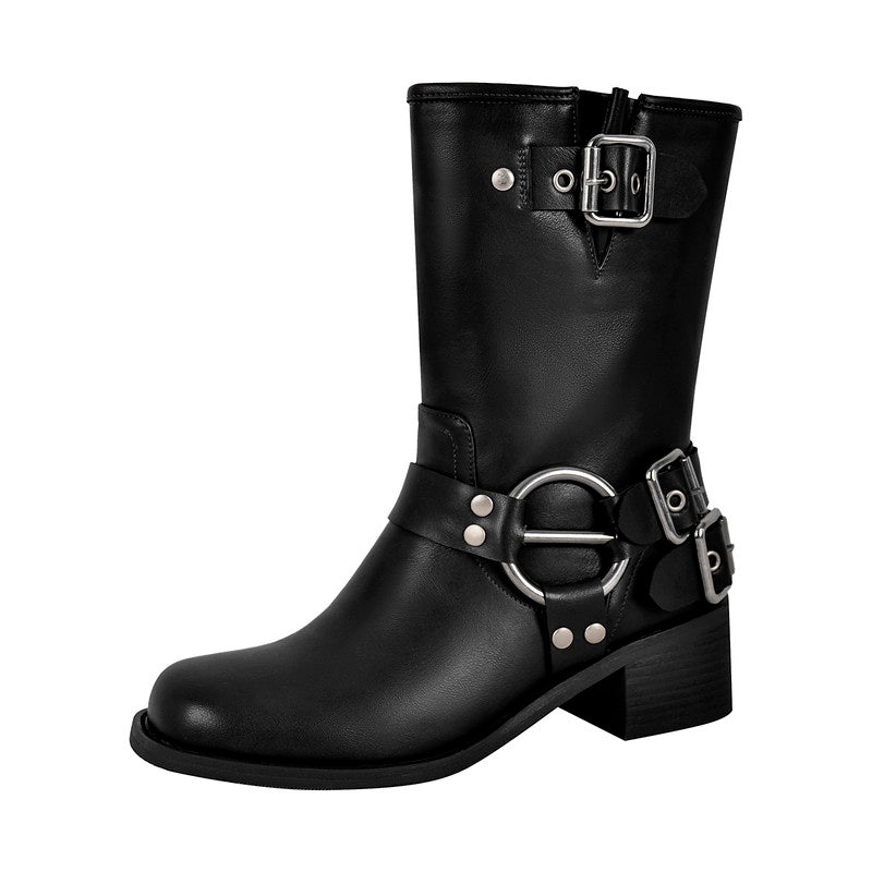 Chunky Heel Buckle Ankle Boots