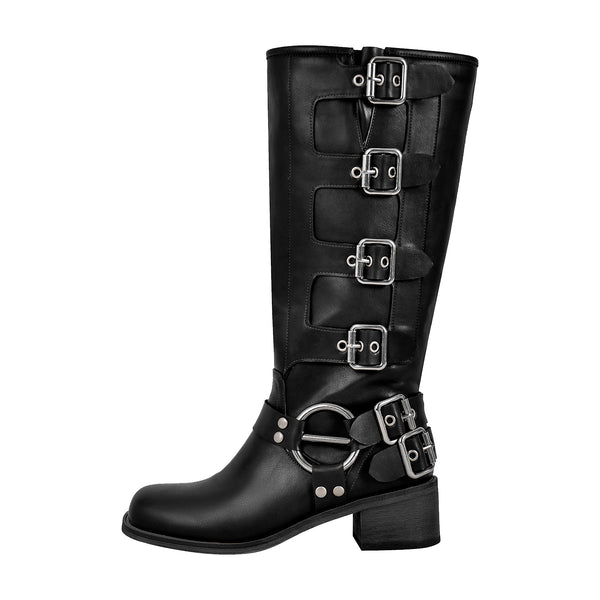 Fashion Buckle Chunky Heel Knee Boots