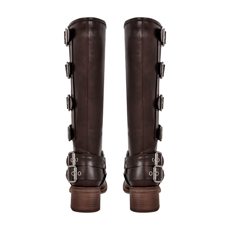 Fashion Buckle Chunky Heel Knee Boots