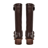Chunky Heel Buckle Square Toe Boots