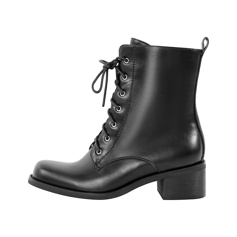 Chunky Heel Lace Up Ankle Boots