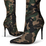 Camouflage Pointed Toe Fold Over Wedge High Boots