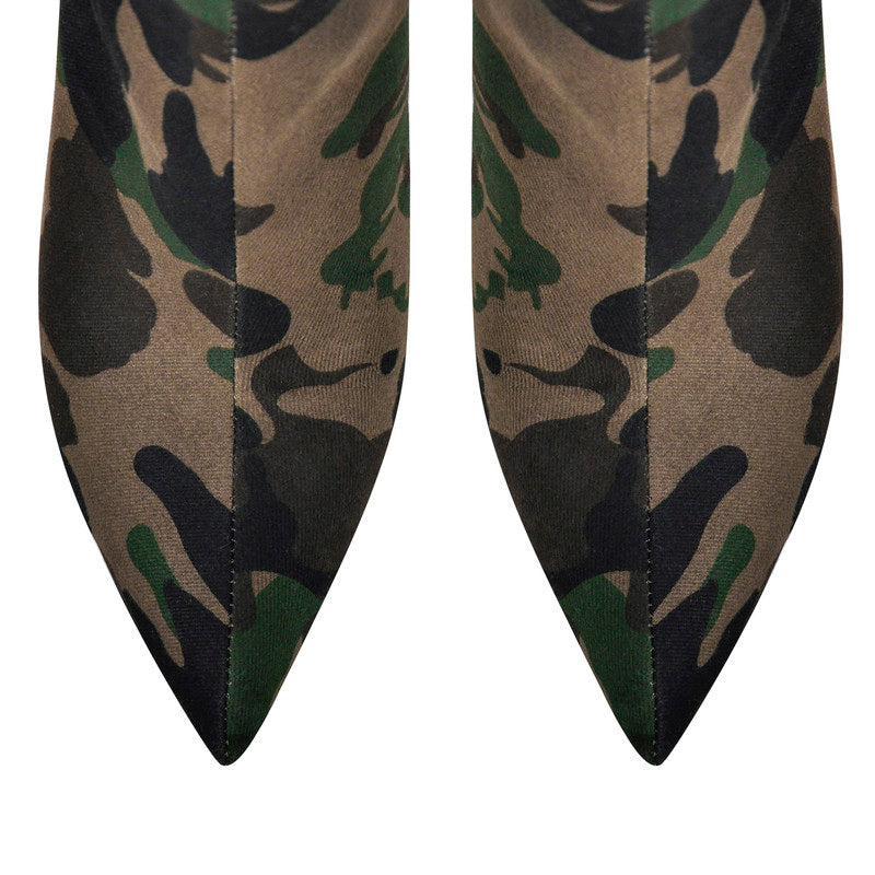 Camouflage Pointed Toe Fold Over Wedge High Boots