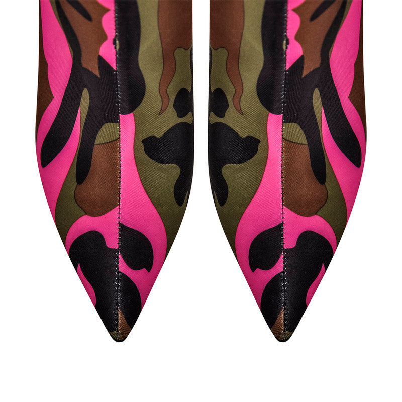 Camouflage Pointed Toe Fold Over Wedge High Boots