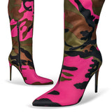 Camouflage Pointed Toe Fold Over Wedge High Boots
