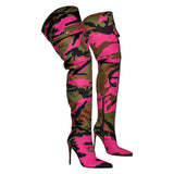 Camouflage Pointed Toe Fold Over Wedge High Boots