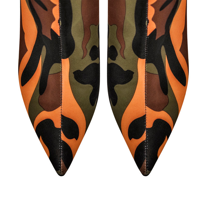 Camouflage Pointed Toe Fold Over Wedge High Boots