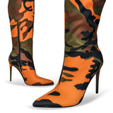 Camouflage Pointed Toe Fold Over Wedge High Boots
