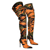 Camouflage Pointed Toe Fold Over Wedge High Boots