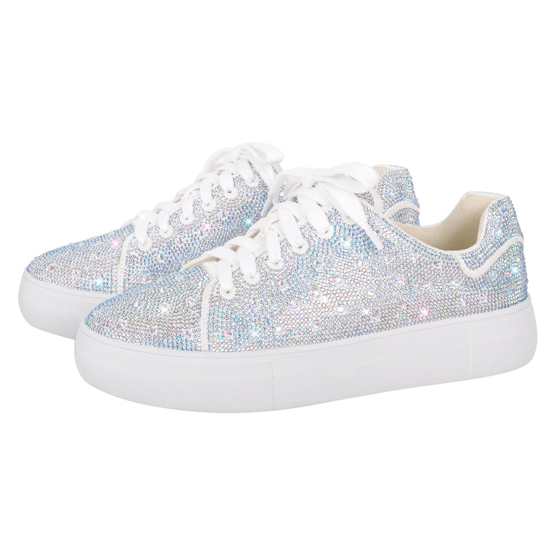 Rhinestone Round Toe Lace Up Sneakers