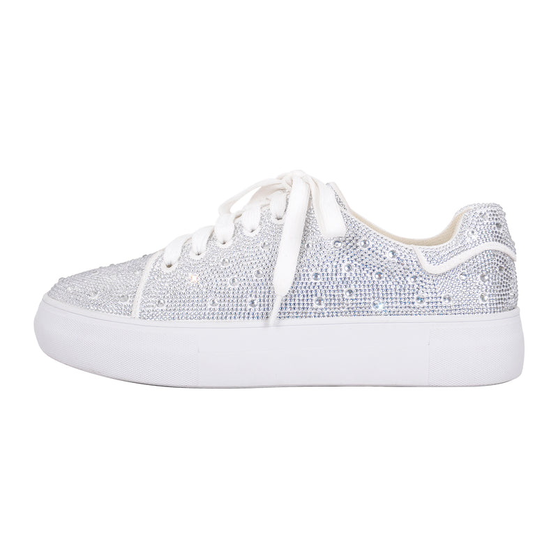 Rhinestone Round Toe Lace Up Sneakers