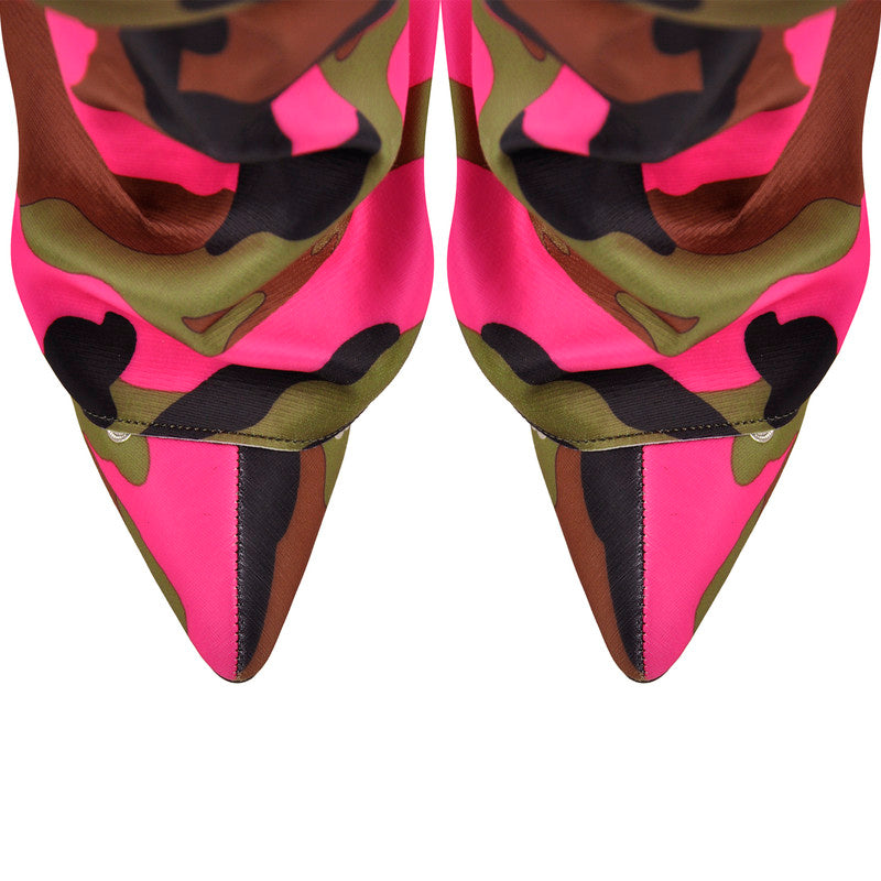 Pointed Toe Wedge Heel Camouflage Fold Over Boots