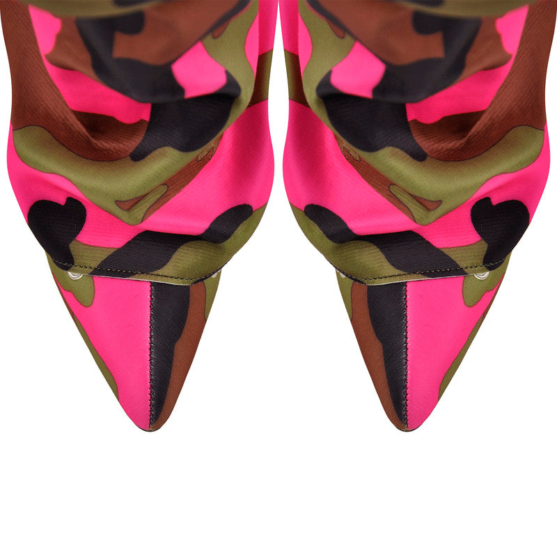 Pointed Toe Wedge Heel Camouflage Fold Over Boots