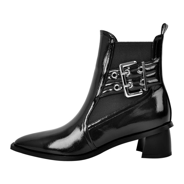 Pointed Toe Buckle Slip on Ankle Boots