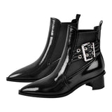 Pointed Toe Buckle Slip on Ankle Boots