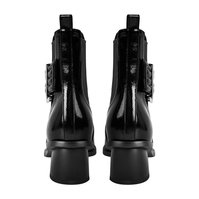 Pointed Toe Buckle Slip on Ankle Boots