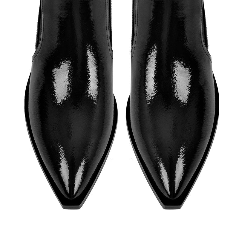 Pointed Toe Buckle Slip on Ankle Boots
