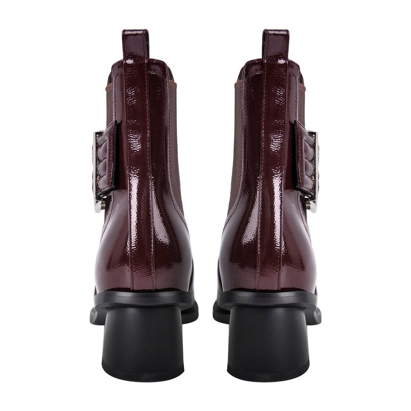 Pointed Toe Buckle Slip on Ankle Boots