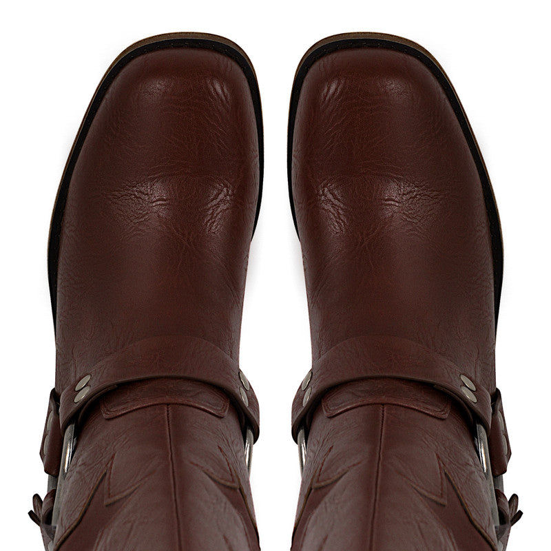 Star Square Toe Buckle Knee High Boots