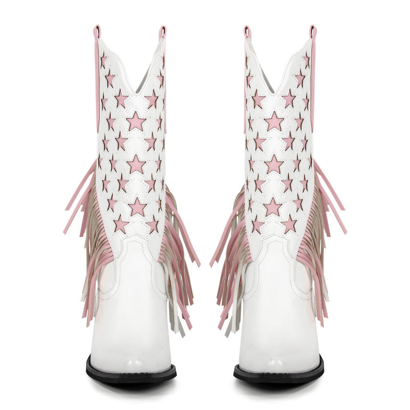 Star Fringe Mid-Calf Cowboy Boots