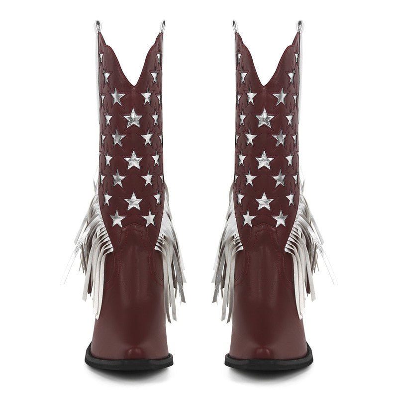 Star Fringe Mid-Calf Cowboy Boots