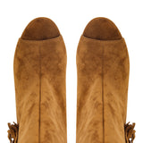 Suede Fringe Peep Toe boots Shaped Heel
