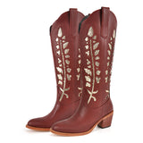 Pointed Toe Embroidery Chunky Heel Fashion Western Boots