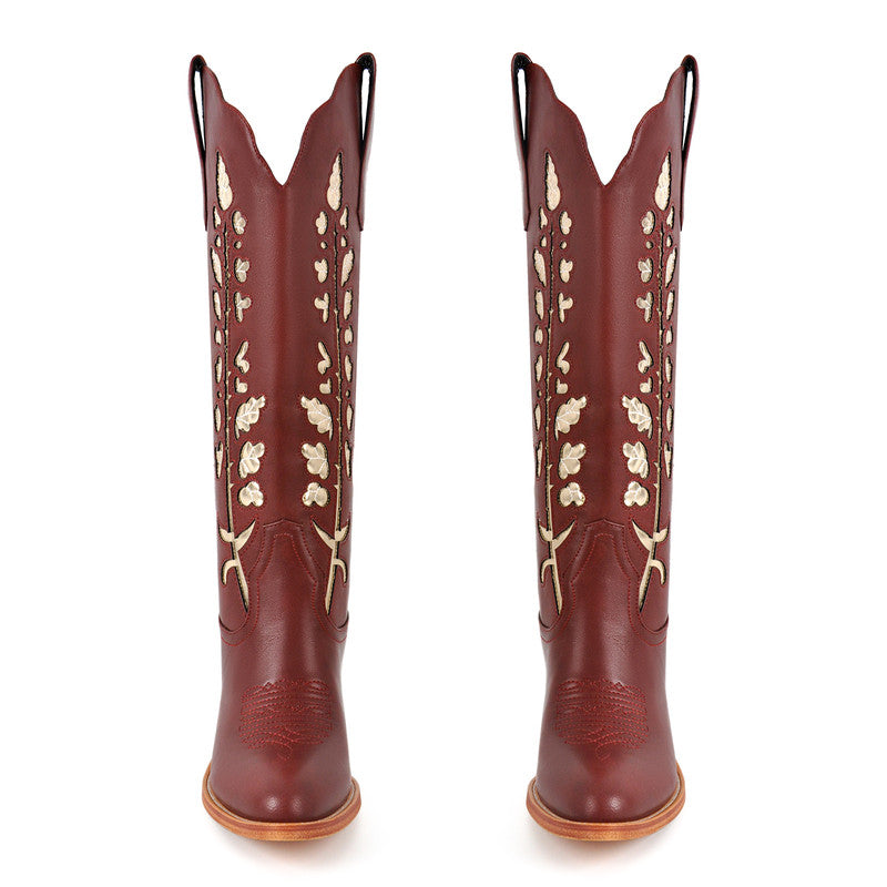 Pointed Toe Embroidery Chunky Heel Fashion Western Boots