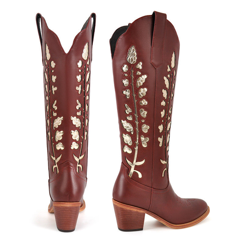 Pointed Toe Embroidery Chunky Heel Fashion Western Boots