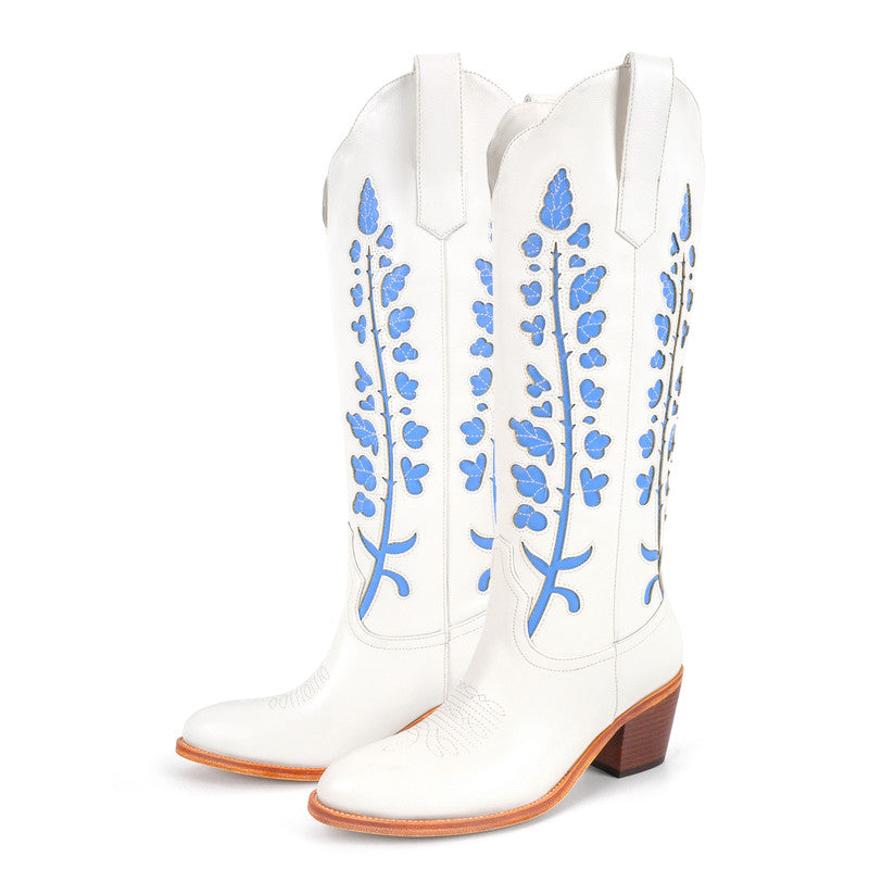 Pointed Toe Embroidery Chunky Heel Fashion Western Boots