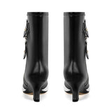 Peep Toe Leather Shaped Heel Ankle Boots
