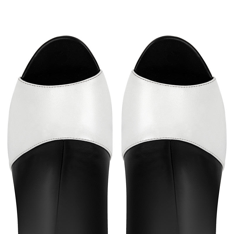 Peep Toe Leather Shaped Heel Ankle Boots