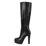Platform Round Toe Chunky Heel Knee High Boots
