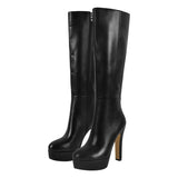 Platform Round Toe Chunky Heel Knee High Boots