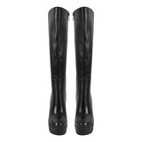 Platform Round Toe Chunky Heel Knee High Boots