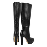 Platform Round Toe Chunky Heel Knee High Boots