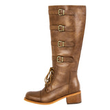 Square Toe Chunky Heel Buckles Boots
