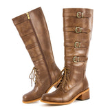 Square Toe Chunky Heel Buckles Boots