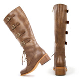 Square Toe Chunky Heel Buckles Boots
