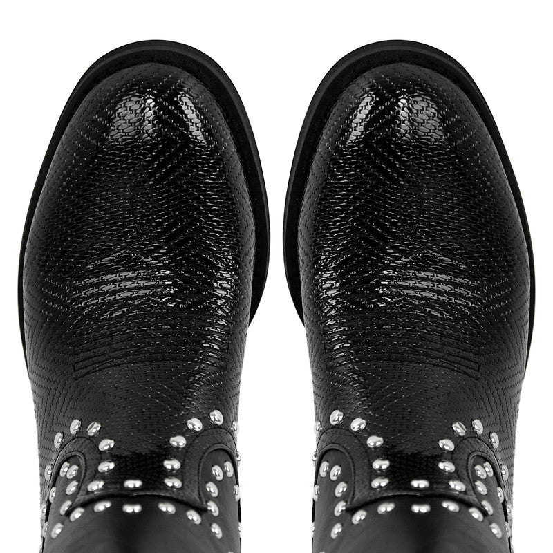 Rivet Cowboy Patchwork Mid-Calf Boots