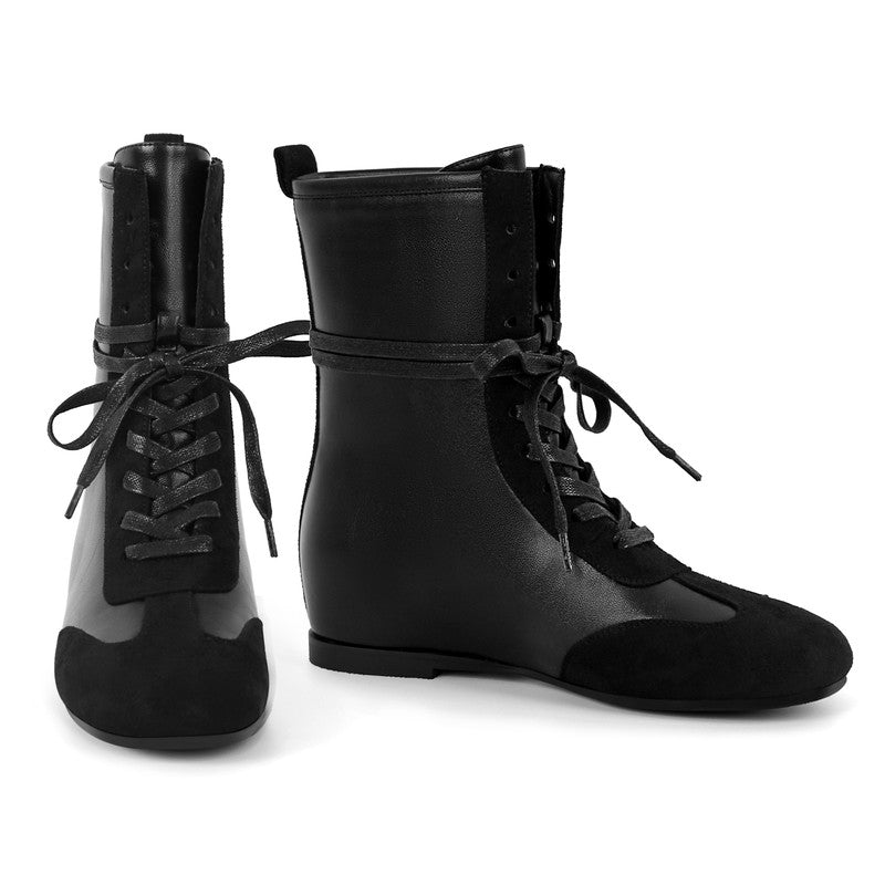 Round Toe Lace-up Boxing Ankle Boots
