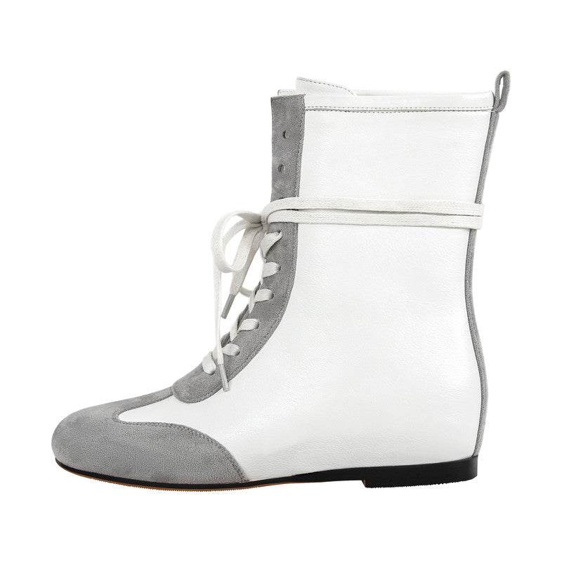 Round Toe Lace-up Boxing Ankle Boots