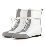 Round Toe Lace-up Boxing Ankle Boots