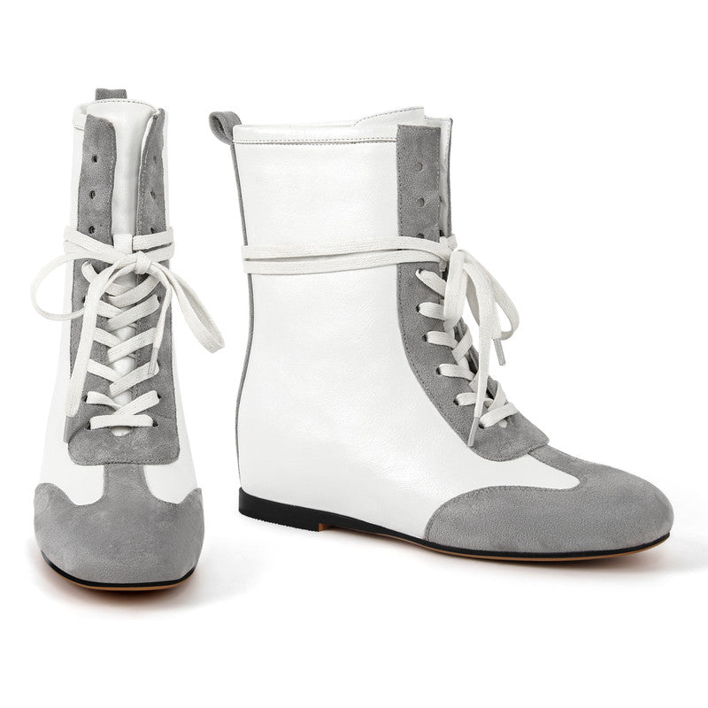 Round Toe Lace-up Boxing Ankle Boots