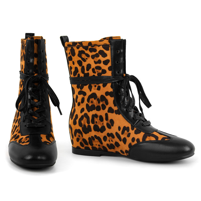 Round Toe Lace-up Boxing Ankle Boots