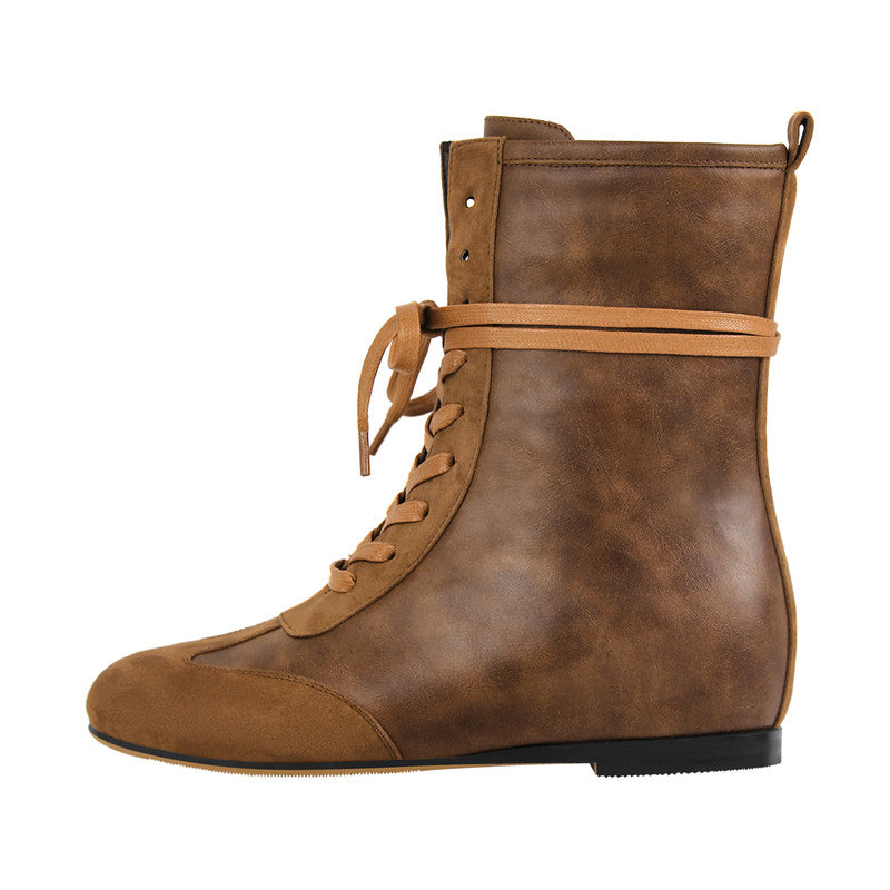 Round Toe Lace-up Boxing Ankle Boots